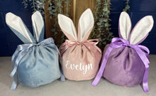 Load image into Gallery viewer, Easter Bunny Ear Large Velvet Personalised Bag| Easter Egg Holder Bag| Easter Gift| Draw String Bag| Easter Basket| Easter Egg Hunt Basket