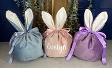Load image into Gallery viewer, Easter Bunny Ear Large Velvet Personalised Bag| Easter Egg Holder Bag| Easter Gift| Draw String Bag| Easter Basket| Easter Egg Hunt Basket