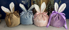 Load image into Gallery viewer, Easter Bunny Ear Large Velvet Personalised Bag| Easter Egg Holder Bag| Easter Gift| Draw String Bag| Easter Basket| Easter Egg Hunt Basket
