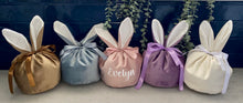 Load image into Gallery viewer, Easter Bunny Ear Large Velvet Personalised Bag| Easter Egg Holder Bag| Easter Gift| Draw String Bag| Easter Basket| Easter Egg Hunt Basket