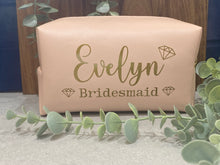 Load image into Gallery viewer, Personalised Make-up Bag| Personalised Cosmetic Bag| Wedding| Bridal| Bride| Bridesmaid| Pink| Custom Bag