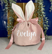 Load image into Gallery viewer, Easter Bunny Ear Large Velvet Personalised Bag| Easter Egg Holder Bag| Easter Gift| Draw String Bag| Easter Basket| Easter Egg Hunt Basket
