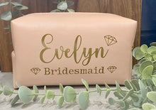 Load image into Gallery viewer, Personalised Make-up Bag| Personalised Cosmetic Bag| Wedding| Bridal| Bride| Bridesmaid| Pink| Custom Bag
