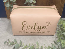 Load image into Gallery viewer, Personalised Make-up Bag| Personalised Cosmetic Bag| Wedding| Bridal| Bride| Bridesmaid| Pink| Custom Bag
