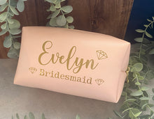 Load image into Gallery viewer, Personalised Make-up Bag| Personalised Cosmetic Bag| Wedding| Bridal| Bride| Bridesmaid| Pink| Custom Bag
