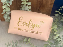 Load image into Gallery viewer, Personalised Make-up Bag| Personalised Cosmetic Bag| Wedding| Bridal| Bride| Bridesmaid| Pink| Custom Bag
